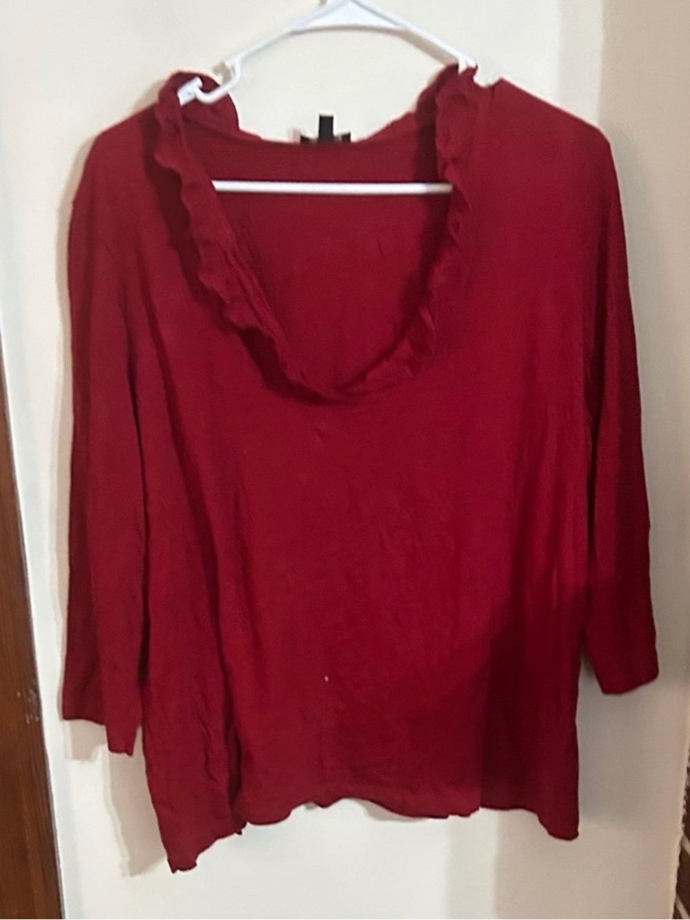 Talbots Size 2x petite Red Ruffle Scoop Neck Long Sleeve Top